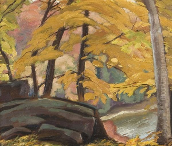 Autumn Indian Harbour Near Halifax Nova Scotia (+ Study, Verso) - view 1