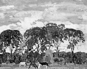 Untitled - Cattle Grazing In Summer Landscape by Lawrence Arthur C. Panton