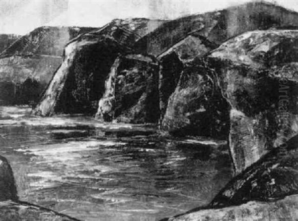 Sunlit Rocky Shoreline - view 1