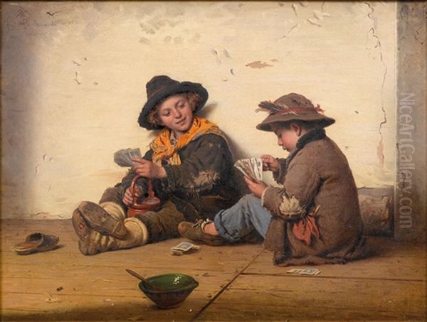 Children Playing Cards - view 1