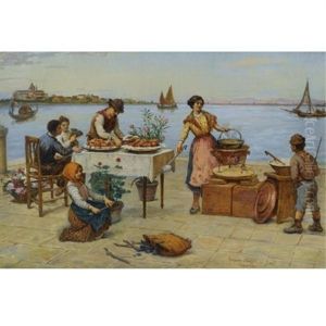 Repast By The Canal, Venice by Antonio Paoletti