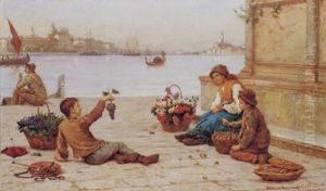La Fioraia E I Due Piccoli Venditori Di Frutta by Antonio Paoletti