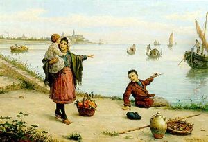 Venetian Children By The Shore