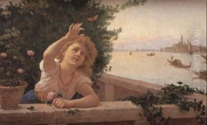 Girl On A Terrace Overlooking San Giorgio Maggiore by Antonio Paoletti