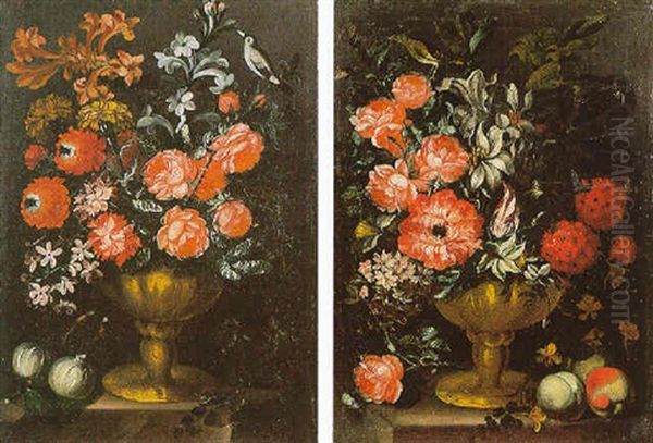 Trionfi Di Fiori In Un Vaso Di Bronzo E Pesche - view 1