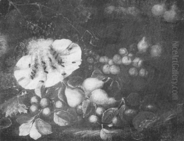 A Watermelon, Plums, Pears, Grapes And Other Fruit In A Landscape - view 1