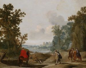 Travellersand Horsemen In A Wide Landscape by Gerrit Claesz Bleker