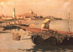 Fisherwoman Repairing Her Nets On The Mincio, Mantua