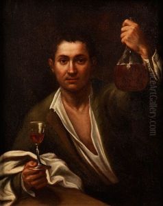 Mann Mit Glas Und Flasche - Allegorie Des Geschmackssinns by Pietro Paolini