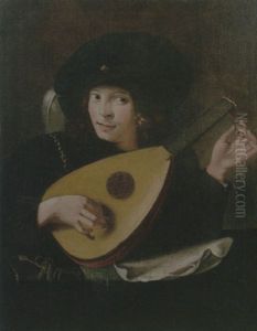 A Young Man Tuning A Lute A Young Man Tuning A Lute