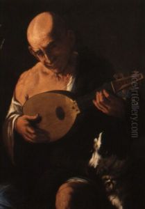 An Old Man Playing A Lute by Pietro Paolini
