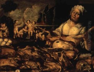 Natura Morta Di Pollame E Carni, Con Cuoca A Destra E Giochi Di Putti