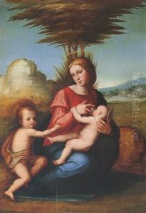 The Madonna And Child With The Infant Saint John The Baptist In A Landscape by Paolo Paolino