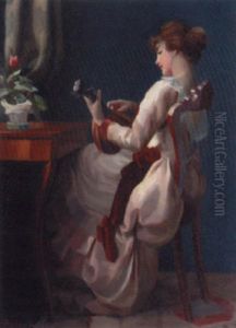 A Young Lady Playing A Mandolin In An Interior