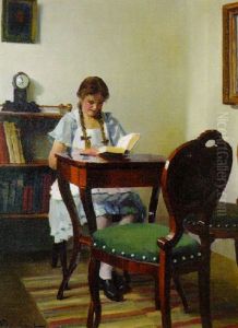 A Girl Reading At A Table by Emil Pap