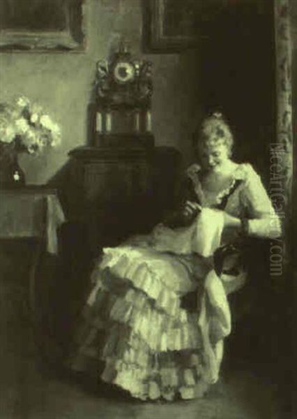 Young Girl Sewing In An Interior - view 1