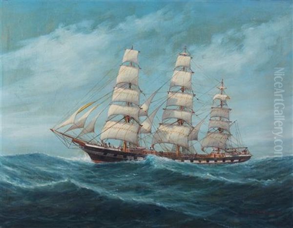Three Masted Ship At Full Sail - view 1