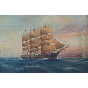 Three Master Clipper Ship In Full Sail In Choppy Sea by Luca Papaluca
