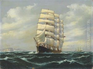 An American Clipper Ship Passing A Headland by Luca Papaluca