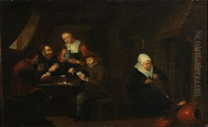 Figures Playing Cards In A Tavern by Abraham de Pape