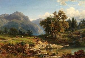 Gebirgslandschaft In Der Schweiz by Eduard Friedrich Pape