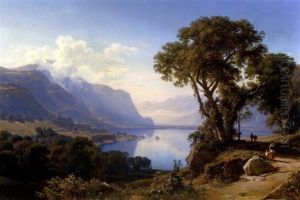 Blick Auf Genfersee Und Montblanc Von Clarens Aus
