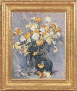 Still-life With Autumn Flowers In Cream And Marigold