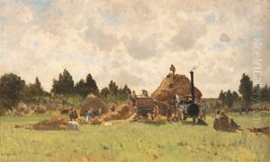 Labour In The Field With Steam Engine by Victor de Papelen (Papeleu)