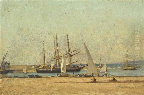 Repairing Nets At The Harbour Wall - view 1