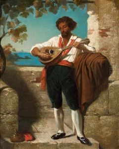Homme Jouant De La Mandoline Devant La Mediterranee