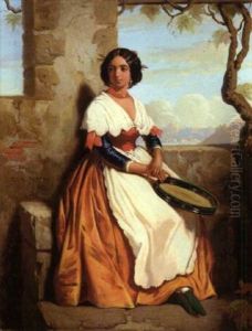Jeune Femme Au Tambourin by Dominique Louis Ferreol Papety