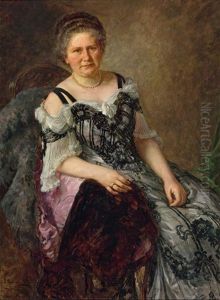 Dreiviertelportrait Einer Sitzenden Dame Im Ballkleid Mit Perlenkette