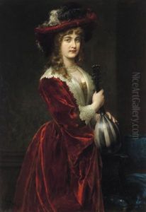 Dame Mit Federhut Und Mandoline