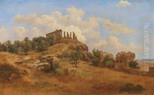 Blick Auf Den Junotempel In Agrigent by Gustav Friedrich Papperitz