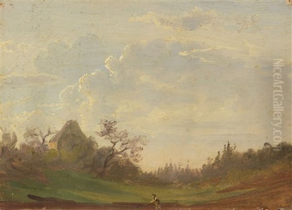 Landschaftsstudie Mit Pflugendem Bauern - view 1