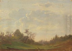 Landschaftsstudie Mit Pflugendem Bauern by Gustav Friedrich Papperitz