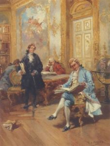 I Biblioteket. Laesende Herrer I En Rokokosalon by Vicente Garcia de Paredes