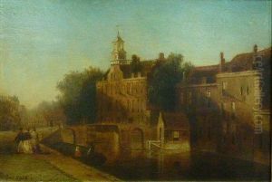 Dutch Canal Scene With Figures by David Bles