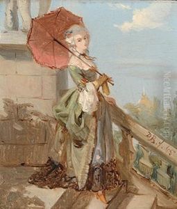 Elegant Lady With A Parasol Inparis by David Bles