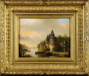 Bord De Riviere Anime Avec Chateau by Joseph Bles