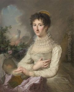 Portrait Of A Lady With Her Infant Child, A Phoenix Rising From Ashes In The Background