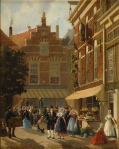 Dutch Travelling Mummers In A Town Square