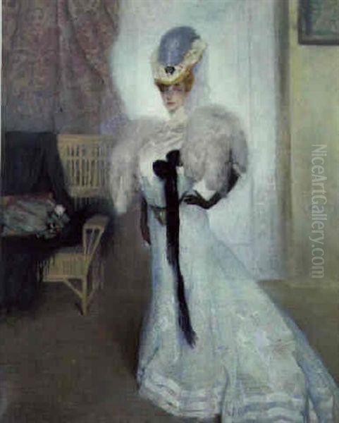 Portrait Of A Society Lady, Standing Three-quarter Length In An Interior - view 1