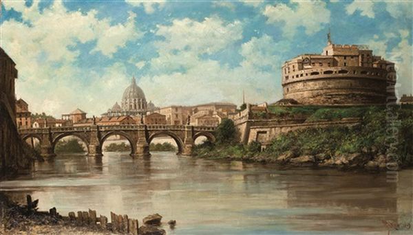 Veduta Di Ponte Sant'angelo Con Castel Sant'angelo Da Tor Di Nona - view 1