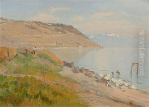 Blick Auf Den Genfer See Mit Figurenstaffage