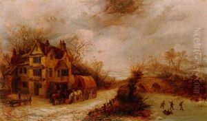 Village Scene In Winter by Henry Park