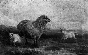 A Sheep With Lambs In A Landscape by Henry Park