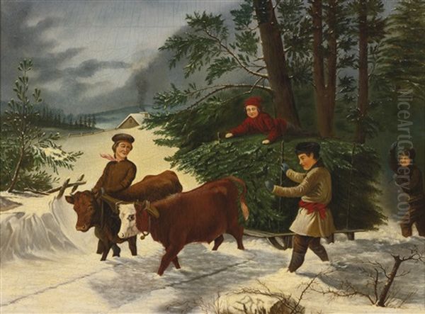 Children Harvesting Christmas Trees - view 1