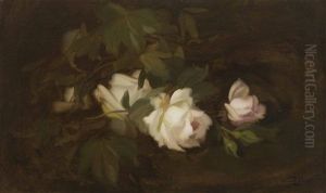 A Still Life Of White And Pink Roses by Stuart James Park