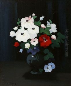 Colourful Flowers In A Vase, Against Black Background Colourful Flowers In A Vase, Against Black Background